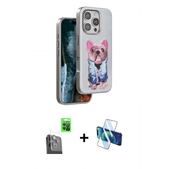 MARSİLYAN™- iPhone 16 Pro Kılıf İz Minimal Koleksiyonu - Siyah 3D Antistatik Cam Ekran Koruyucu + Raze Metal Kamera Lens - SH