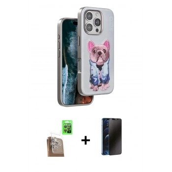 MARSİLYAN™- iPhone 16 Pro Kılıf İz Minimal Koleksiyonu - Siyah 3D Antistatik Hayalet Cam Ekran Koruyucu + Raze Metal Kamera Lens - CLTM