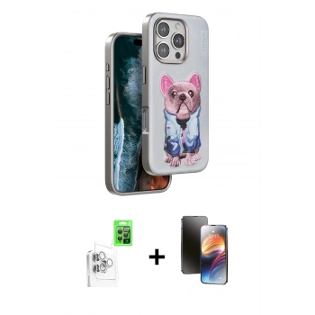 MARSİLYAN™- iPhone 16 Pro Kılıf İz Minimal Koleksiyonu - Siyah 3D Antistatik Mat Seramik Nano Ekran Koruyucu + Raze Metal Kamera Lens - BZ