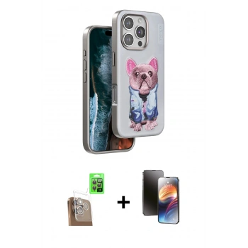 MARSİLYAN™- iPhone 16 Pro Kılıf İz Minimal Koleksiyonu - Siyah 3D Antistatik Mat Seramik Nano Ekran Koruyucu + Raze Metal Kamera Lens - CLTM