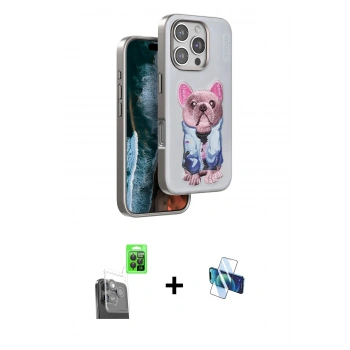 MARSİLYAN™- iPhone 16 Pro Kılıf İz Minimal Koleksiyonu - Siyah 3D Antistatik Seramik Nano Ekran Koruyucu + Raze Metal Kamera Lens - SH