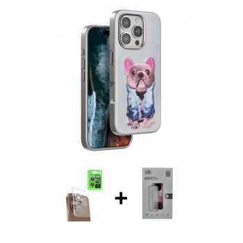 MARSİLYAN™- iPhone 16 Pro Kılıf İz Minimal Koleksiyonu - Siyah Bilvis 3D Mat Cam Ekran Koruyucu + Raze Metal Kamera Lens - CLTM