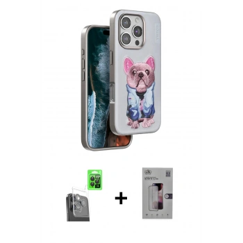 MARSİLYAN™- iPhone 16 Pro Kılıf İz Minimal Koleksiyonu - Siyah Bilvis 3D Mat Cam Ekran Koruyucu + Raze Metal Kamera Lens - SH