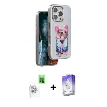 MARSİLYAN™- iPhone 16 Pro Kılıf İz Minimal Koleksiyonu - Siyah Bilvis 5in1 3D Magic Cam Ekran Koruyucu + Raze Metal Kamera Lens - BZ