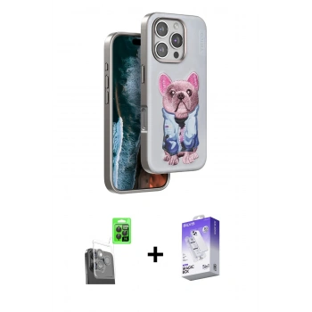 MARSİLYAN™- iPhone 16 Pro Kılıf İz Minimal Koleksiyonu - Siyah Bilvis 5in1 3D Magic Cam Ekran Koruyucu + Raze Metal Kamera Lens - SH