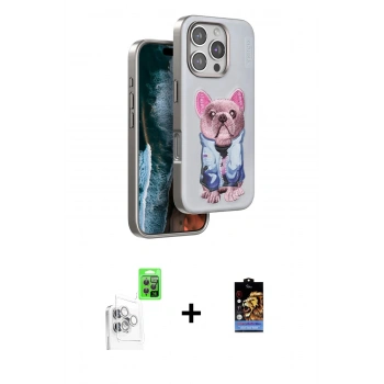 MARSİLYAN™- iPhone 16 Pro Kılıf İz Minimal Koleksiyonu - Siyah Buffer Hayalet Cam Ekran Koruyucu + Raze Metal Kamera Lens - BZ