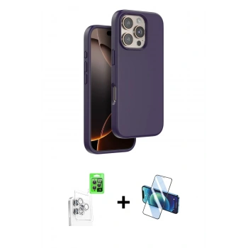 MARSİLYAN™- iPhone 16 Pro Kılıf Kıvılcım Çizgi Serisi - Siyah 3D Antistatik Cam Ekran Koruyucu + Raze Metal Kamera Lens - BZ