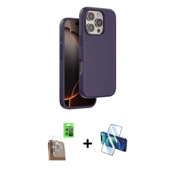 MARSİLYAN™- iPhone 16 Pro Kılıf Kıvılcım Çizgi Serisi - Siyah 3D Antistatik Cam Ekran Koruyucu + Raze Metal Kamera Lens - CLTM