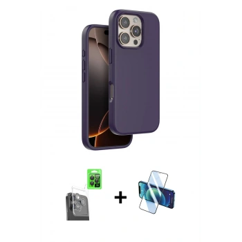 MARSİLYAN™- iPhone 16 Pro Kılıf Kıvılcım Çizgi Serisi - Siyah 3D Antistatik Cam Ekran Koruyucu + Raze Metal Kamera Lens - SH