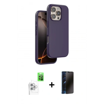 MARSİLYAN™- iPhone 16 Pro Kılıf Kıvılcım Çizgi Serisi - Siyah 3D Antistatik Hayalet Cam Ekran Koruyucu + Raze Metal Kamera Lens - BZ