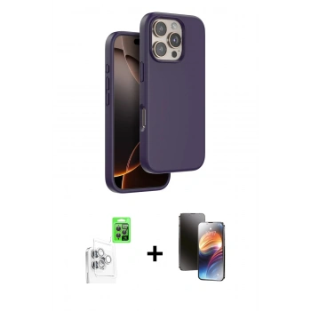 MARSİLYAN™- iPhone 16 Pro Kılıf Kıvılcım Çizgi Serisi - Siyah 3D Antistatik Mat Seramik Nano Ekran Koruyucu + Raze Metal Kamera Lens - BZ