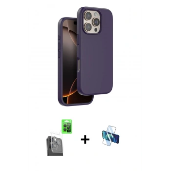 MARSİLYAN™- iPhone 16 Pro Kılıf Kıvılcım Çizgi Serisi - Siyah 3D Antistatik Seramik Nano Ekran Koruyucu + Raze Metal Kamera Lens - SH