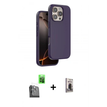 MARSİLYAN™- iPhone 16 Pro Kılıf Kıvılcım Çizgi Serisi - Siyah Bilvis Hayalet Cam Ekran Koruyucu + Raze Metal Kamera Lens - SH