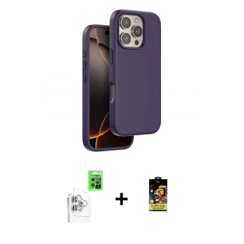 MARSİLYAN™- iPhone 16 Pro Kılıf Kıvılcım Çizgi Serisi - Siyah Buffer Cam Ekran Koruyucu + Raze Metal Kamera Lens - BZ