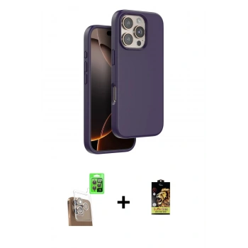 MARSİLYAN™- iPhone 16 Pro Kılıf Kıvılcım Çizgi Serisi - Siyah Buffer Cam Ekran Koruyucu + Raze Metal Kamera Lens - CLTM