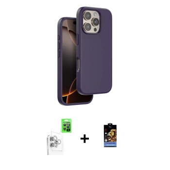 MARSİLYAN™- iPhone 16 Pro Kılıf Kıvılcım Çizgi Serisi - Siyah Buffer Hayalet Cam Ekran Koruyucu + Raze Metal Kamera Lens - BZ