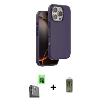 MARSİLYAN™- iPhone 16 Pro Kılıf Kıvılcım Çizgi Serisi - Siyah Joko Magic 5D Hayalet Cam + Raze Metal Kamera Lens - SH