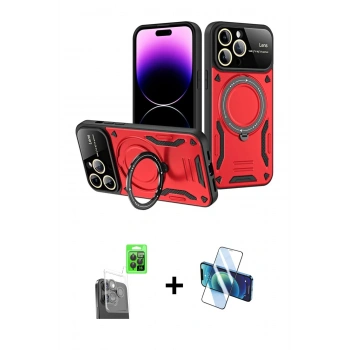 MARSİLYAN™- iPhone 16 Pro Kılıf Kıvılcım Modern Serisi - Siyah 3D Antistatik Cam Ekran Koruyucu + Raze Metal Kamera Lens - SH