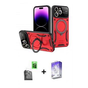 MARSİLYAN™- iPhone 16 Pro Kılıf Kıvılcım Modern Serisi - Siyah Bilvis 5in1 3D Magic Cam Ekran Koruyucu + Raze Metal Kamera Lens - SH