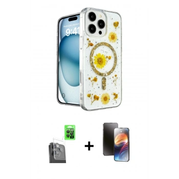 MARSİLYAN™- iPhone 16 Pro Kılıf Kozmos Doku - Siyah 3D Antistatik Mat Seramik Nano Ekran Koruyucu + Raze Metal Kamera Lens - SH