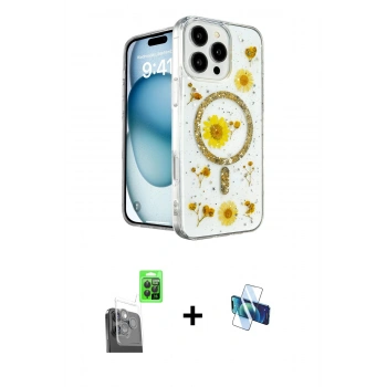 MARSİLYAN™- iPhone 16 Pro Kılıf Kozmos Doku - Siyah 3D Antistatik Seramik Nano Ekran Koruyucu + Raze Metal Kamera Lens - SH
