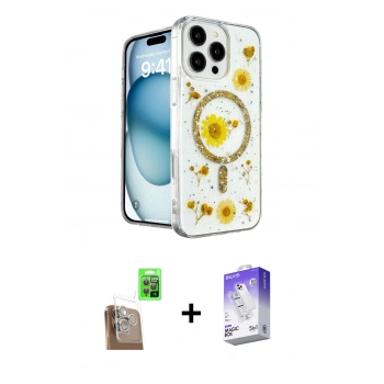 MARSİLYAN™- iPhone 16 Pro Kılıf Kozmos Doku - Siyah Bilvis 5in1 3D Magic Cam Ekran Koruyucu + Raze Metal Kamera Lens - CLTM