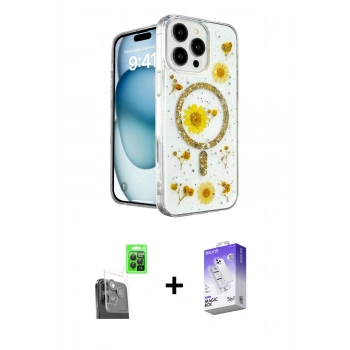 MARSİLYAN™- iPhone 16 Pro Kılıf Kozmos Doku - Siyah Bilvis 5in1 3D Magic Cam Ekran Koruyucu + Raze Metal Kamera Lens - SH