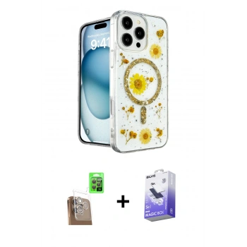 MARSİLYAN™- iPhone 16 Pro Kılıf Kozmos Doku - Siyah Bilvis 5in1 5D Magic Hayalet Cam Ekran Koruyucu + Raze Metal Kamera Lens - CLTM