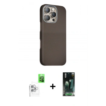 MARSİLYAN™- iPhone 16 Pro Kılıf Kozmos Klasik Prime - Siyah 360 Mat Full Body Arka Koruyucu + Raze Metal Kamera Lens - BZ