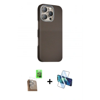 MARSİLYAN™- iPhone 16 Pro Kılıf Kozmos Klasik Prime - Siyah 3D Antistatik Cam Ekran Koruyucu + Raze Metal Kamera Lens - CLTM
