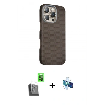 MARSİLYAN™- iPhone 16 Pro Kılıf Kozmos Klasik Prime - Siyah 3D Antistatik Seramik Nano Ekran Koruyucu + Raze Metal Kamera Lens - SH