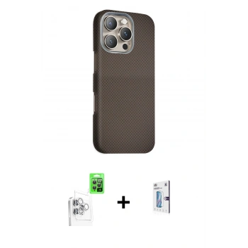 MARSİLYAN™- iPhone 16 Pro Kılıf Kozmos Klasik Prime - Siyah Bilvis 0.18mm Plus Cam Ekran Koruyucu + Raze Metal Kamera Lens - BZ