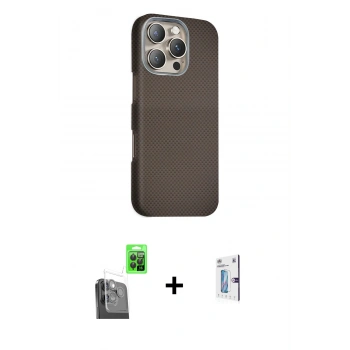 MARSİLYAN™- iPhone 16 Pro Kılıf Kozmos Klasik Prime - Siyah Bilvis 0.18mm Plus Cam Ekran Koruyucu + Raze Metal Kamera Lens - SH