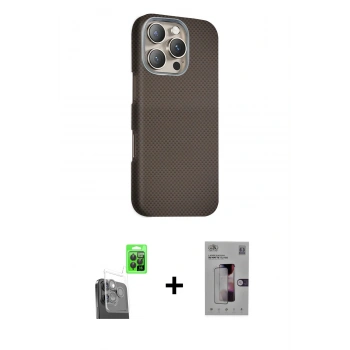 MARSİLYAN™- iPhone 16 Pro Kılıf Kozmos Klasik Prime - Siyah Bilvis 3D Mat Cam Ekran Koruyucu + Raze Metal Kamera Lens - SH