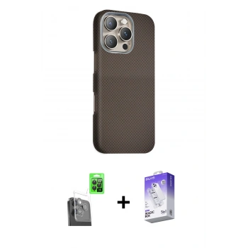 MARSİLYAN™- iPhone 16 Pro Kılıf Kozmos Klasik Prime - Siyah Bilvis 5in1 3D Magic Cam Ekran Koruyucu + Raze Metal Kamera Lens - SH