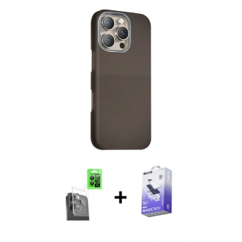 MARSİLYAN™- iPhone 16 Pro Kılıf Kozmos Klasik Prime - Siyah Bilvis 5in1 5D Magic Hayalet Cam Ekran Koruyucu + Raze Metal Kamera Lens - SH