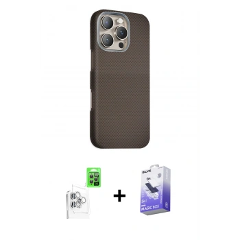 MARSİLYAN™- iPhone 16 Pro Kılıf Kozmos Klasik Prime - Siyah Bilvis 5in1 5D Magic Hayalet Cam Ekran Koruyucu + Raze Metal Kamera Lens - BZ