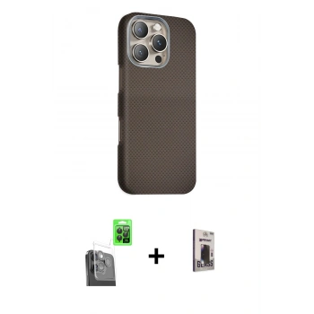 MARSİLYAN™- iPhone 16 Pro Kılıf Kozmos Klasik Prime - Siyah Bilvis Hayalet Cam Ekran Koruyucu + Raze Metal Kamera Lens - SH