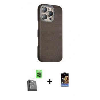 MARSİLYAN™- iPhone 16 Pro Kılıf Kozmos Klasik Prime - Siyah Buffer Hayalet Cam Ekran Koruyucu + Raze Metal Kamera Lens - SH
