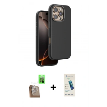 MARSİLYAN™- iPhone 16 Pro Kılıf Kutup Modern - Şeffaf Pasifik Cam Ekran Koruyucu + Raze Metal Kamera Lens - CLTM