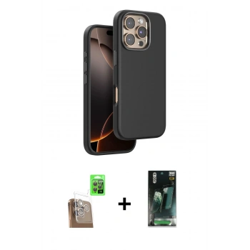 MARSİLYAN™- iPhone 16 Pro Kılıf Kutup Modern - Siyah 360 Mat Full Body Arka Koruyucu + Raze Metal Kamera Lens - CLTM