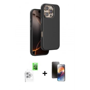 MARSİLYAN™- iPhone 16 Pro Kılıf Kutup Modern - Siyah 3D Antistatik Mat Seramik Nano Ekran Koruyucu + Raze Metal Kamera Lens - BZ