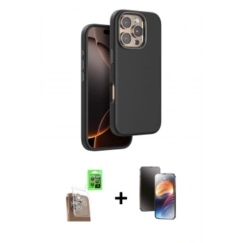 MARSİLYAN™- iPhone 16 Pro Kılıf Kutup Modern - Siyah 3D Antistatik Mat Seramik Nano Ekran Koruyucu + Raze Metal Kamera Lens - CLTM