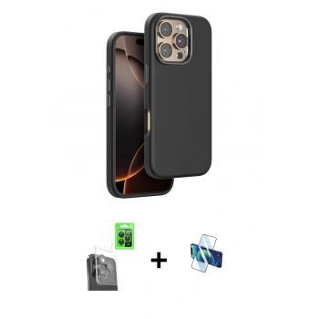 MARSİLYAN™- iPhone 16 Pro Kılıf Kutup Modern - Siyah 3D Antistatik Seramik Nano Ekran Koruyucu + Raze Metal Kamera Lens - SH