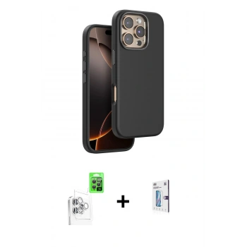 MARSİLYAN™- iPhone 16 Pro Kılıf Kutup Modern - Siyah Bilvis 0.18mm Plus Cam Ekran Koruyucu + Raze Metal Kamera Lens - BZ