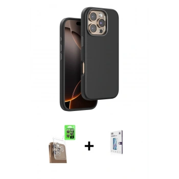 MARSİLYAN™- iPhone 16 Pro Kılıf Kutup Modern - Siyah Bilvis 0.18mm Plus Cam Ekran Koruyucu + Raze Metal Kamera Lens - CLTM