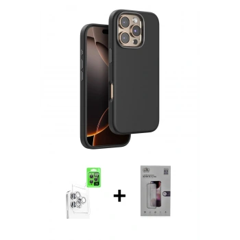 MARSİLYAN™- iPhone 16 Pro Kılıf Kutup Modern - Siyah Bilvis 3D Mat Cam Ekran Koruyucu + Raze Metal Kamera Lens - BZ