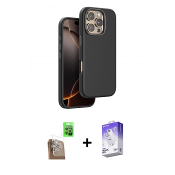MARSİLYAN™- iPhone 16 Pro Kılıf Kutup Modern - Siyah Bilvis 5in1 3D Magic Cam Ekran Koruyucu + Raze Metal Kamera Lens - CLTM