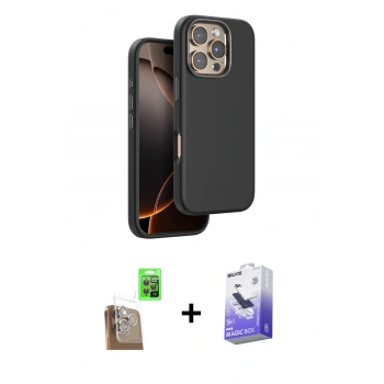 MARSİLYAN™- iPhone 16 Pro Kılıf Kutup Modern - Siyah Bilvis 5in1 5D Magic Hayalet Cam Ekran Koruyucu + Raze Metal Kamera Lens - CLTM