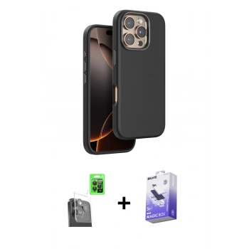 MARSİLYAN™- iPhone 16 Pro Kılıf Kutup Modern - Siyah Bilvis 5in1 5D Magic Hayalet Cam Ekran Koruyucu + Raze Metal Kamera Lens - SH